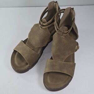 Pierre Dumas Women's Olive Green Perforated Gladiator Wedge Sandals Size 8.5